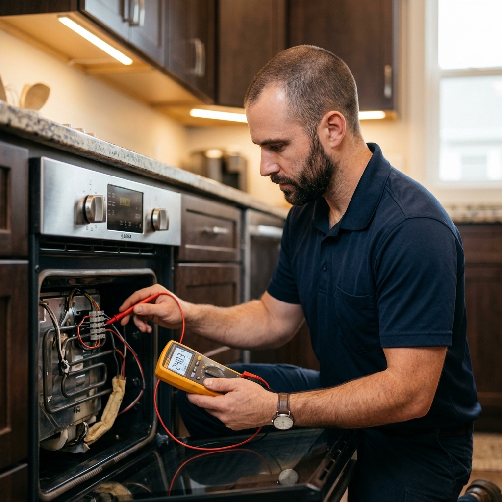 Technician performing oven repair